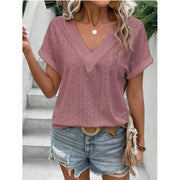 women's v-neck loose 3/4 sleeve t-shirt, view 4 - MRSLM