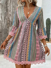 v-neck printed casual loose dress, view 7 - MRSLM