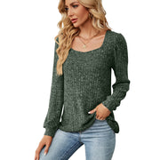 women's ribbed square collar long sleeve top, view 4 - MRSLM