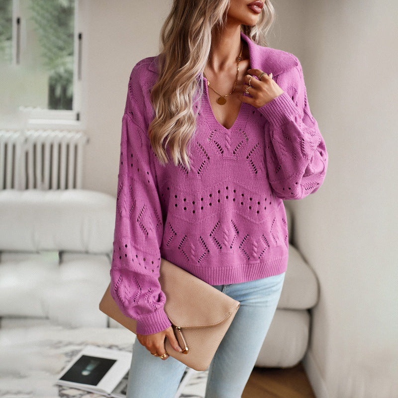 women's polo collar knit top, view 5 - MRSLM