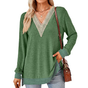 women's v-neck lace trim t-shirt, view 10 - MRSLM