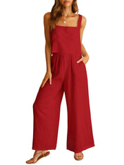 cotton linen camisole and wide leg pants set, view 9 - MRSLM