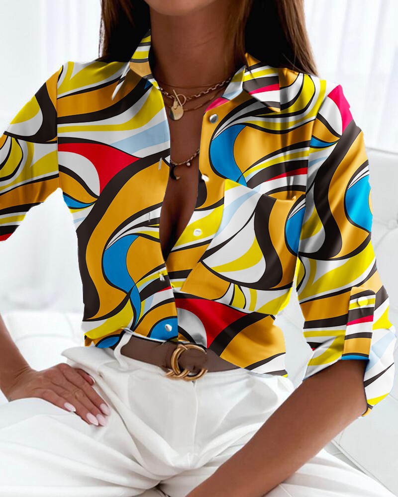 women's long sleeve printed cardigan shirt, view 5 - MRSLM