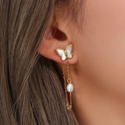 stainless steel shell butterfly stud earrings - MRSLM
