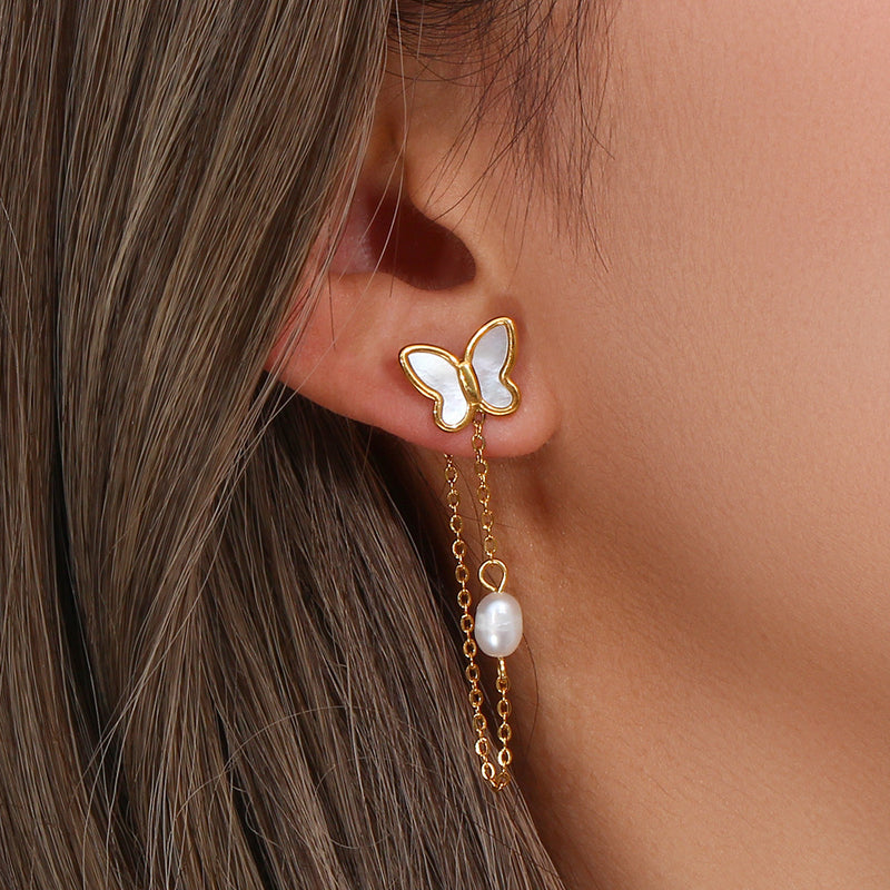 stainless steel shell butterfly stud earrings - MRSLM
