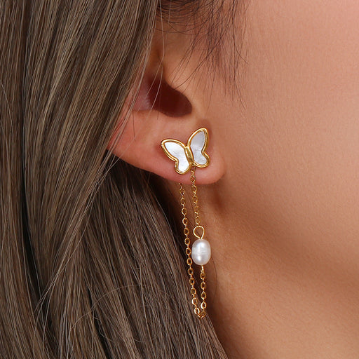 stainless steel shell butterfly stud earrings - MRSLM