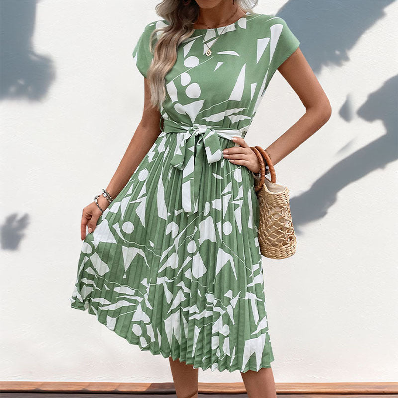 geometric pleated summer dress, view 5 - MRSLM