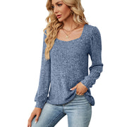 women's ribbed square collar long sleeve top, view 8 - MRSLM