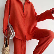 long sleeve top and straight leg pants set, view 3 - MRSLM