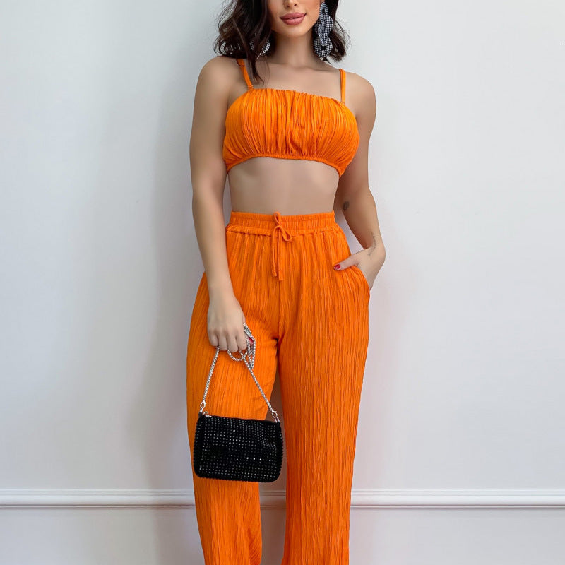 women's suspender top and pleated pants set - MRSLM