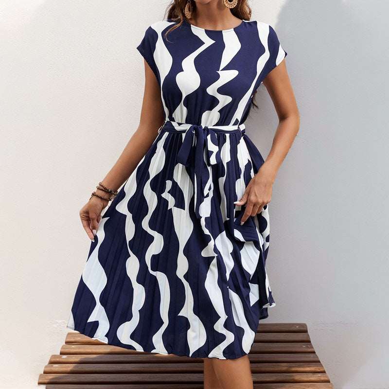 geometric pleated summer dress, view 7 - MRSLM