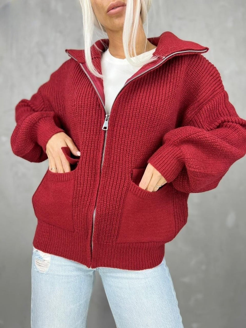 women's zipper knitted cardigan, view 5 - MRSLM