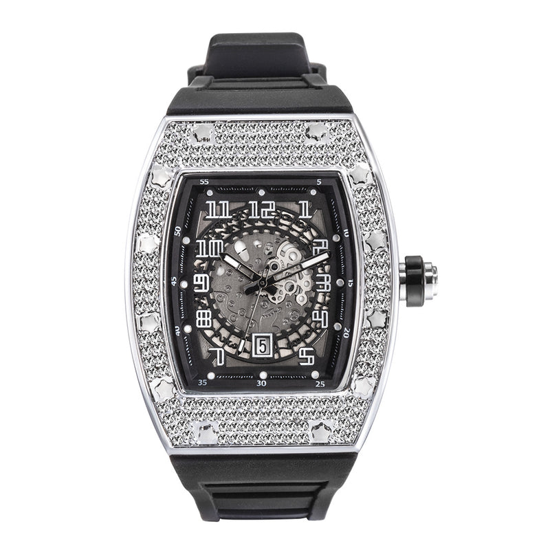 full crystal tonneau men's quartz watch, view 3 - MRSLM