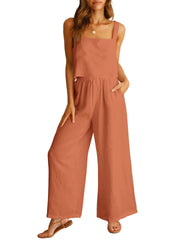 cotton linen camisole and wide leg pants set, view 8 - MRSLM