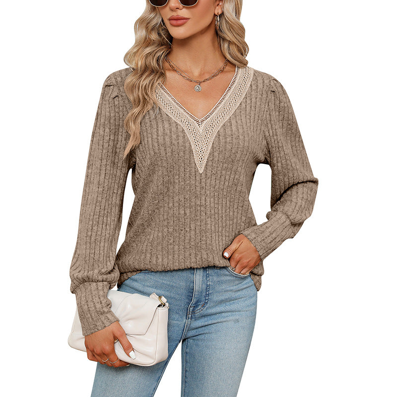 brushed sunken stripe loose long sleeve t-shirt, view 8 - MRSLM