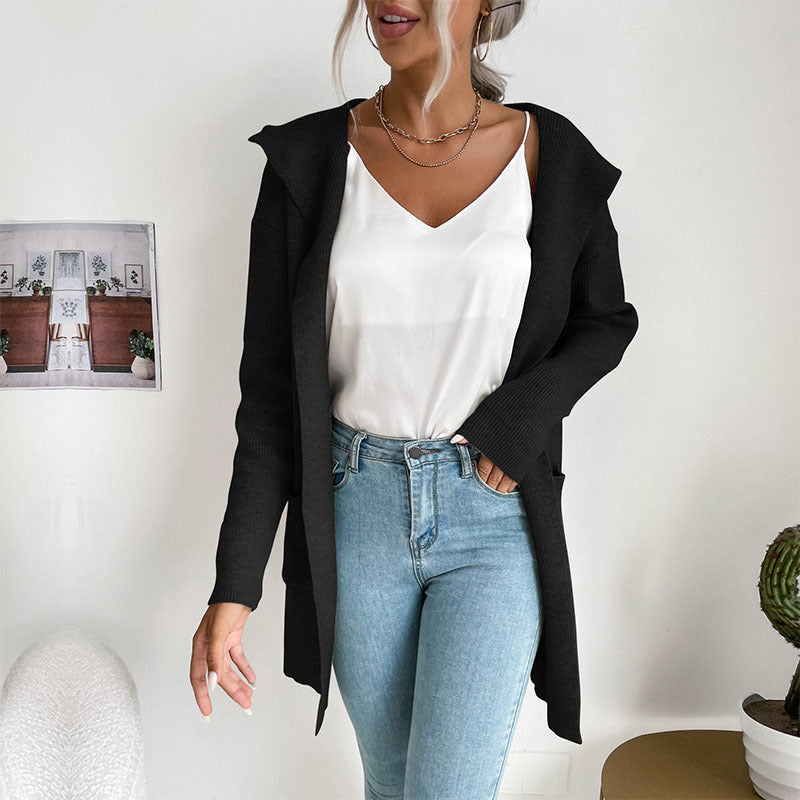 women's sunken stripe knit hooded cardigan - MRSLM