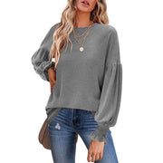 women's pleated lantern sleeve cotton top, view 6 - MRSLM