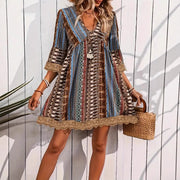 v-neck printed casual loose dress, view 3 - MRSLM