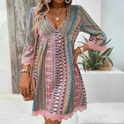v-neck printed casual loose dress, view 4 - MRSLM