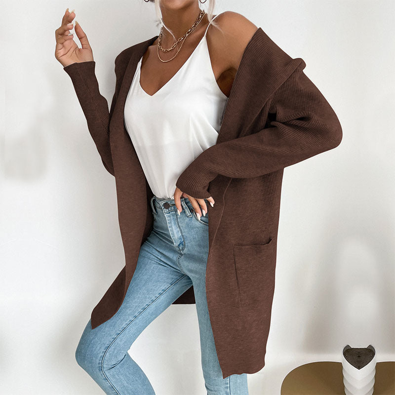 women's sunken stripe knit hooded cardigan, view 4 - MRSLM
