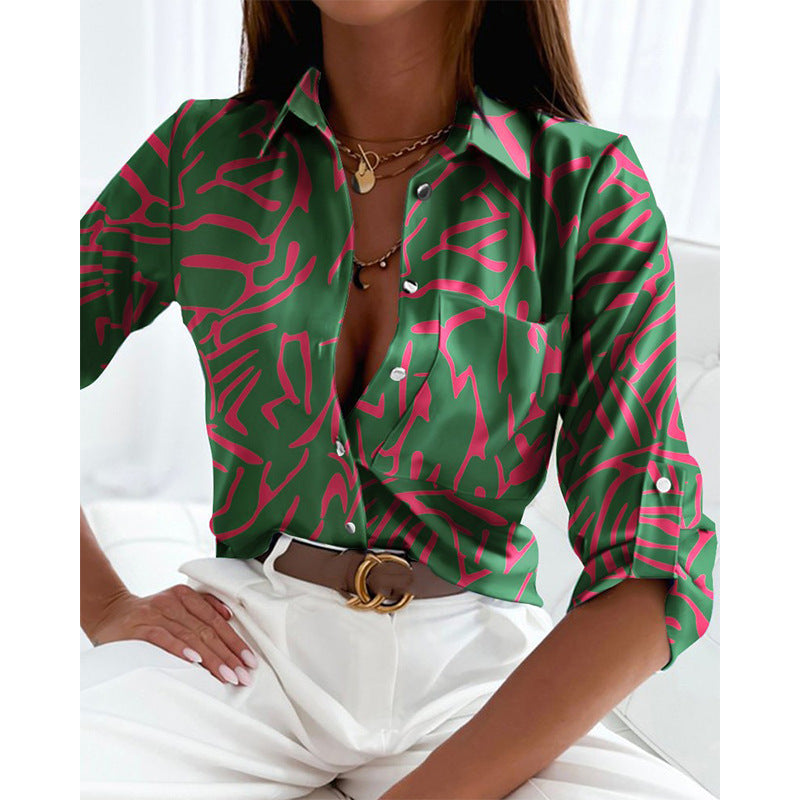 women's long sleeve printed cardigan shirt, view 2 - MRSLM