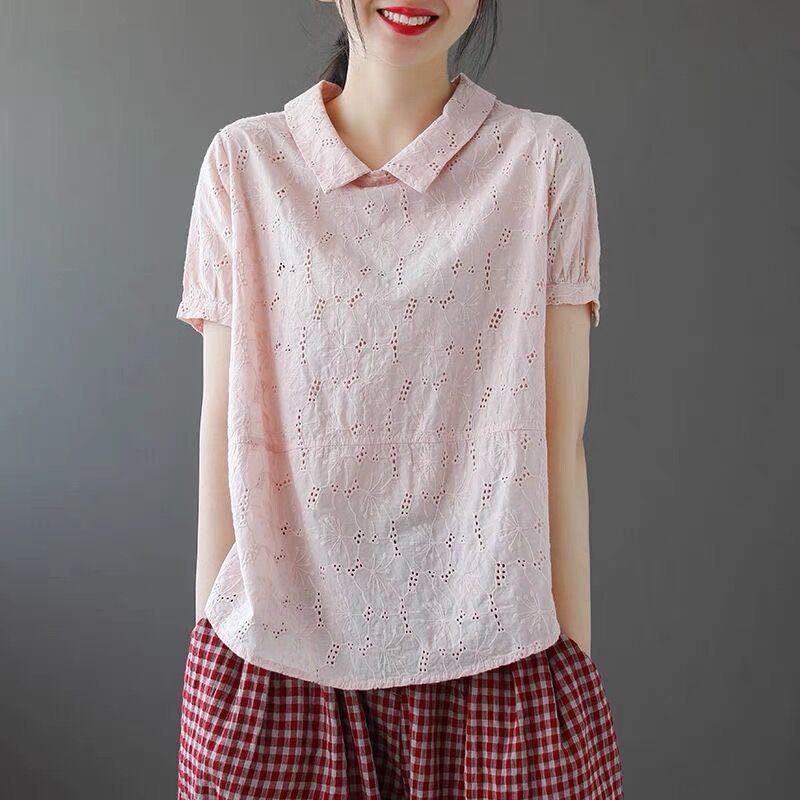 women's retro loose cotton top, view 3 - MRSLM
