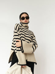 women's loose striped turtleneck sweater, view 9 - MRSLM