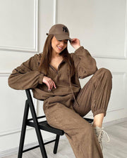 women's hooded zip top and trousers set, view 4 - MRSLM