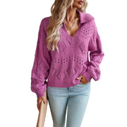 women's polo collar knit top, view 2 - MRSLM