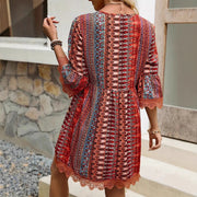 v-neck printed casual loose dress, view 2 - MRSLM
