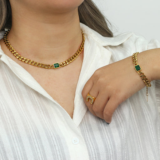 Cuban link chain necklace with zircon pendant - MRSLM