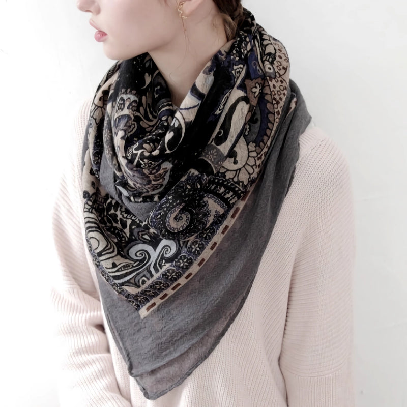 women's wool square scarf animal print, view 2 - MRSLM