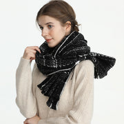 wool pashmina plaid scarf with tassels, view 3 - MRSLM