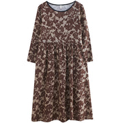 retro art floral print cotton linen dress, view 5 - MRSLM