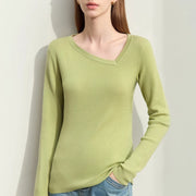 asymmetrical diagonal v-neck slim sweater, view 5 - MRSLM