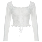 square collar lace long sleeve top, view 5 - MRSLM