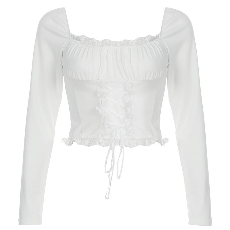 square collar lace long sleeve top, view 5 - MRSLM