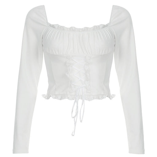 square collar lace long sleeve top, view 5 - MRSLM