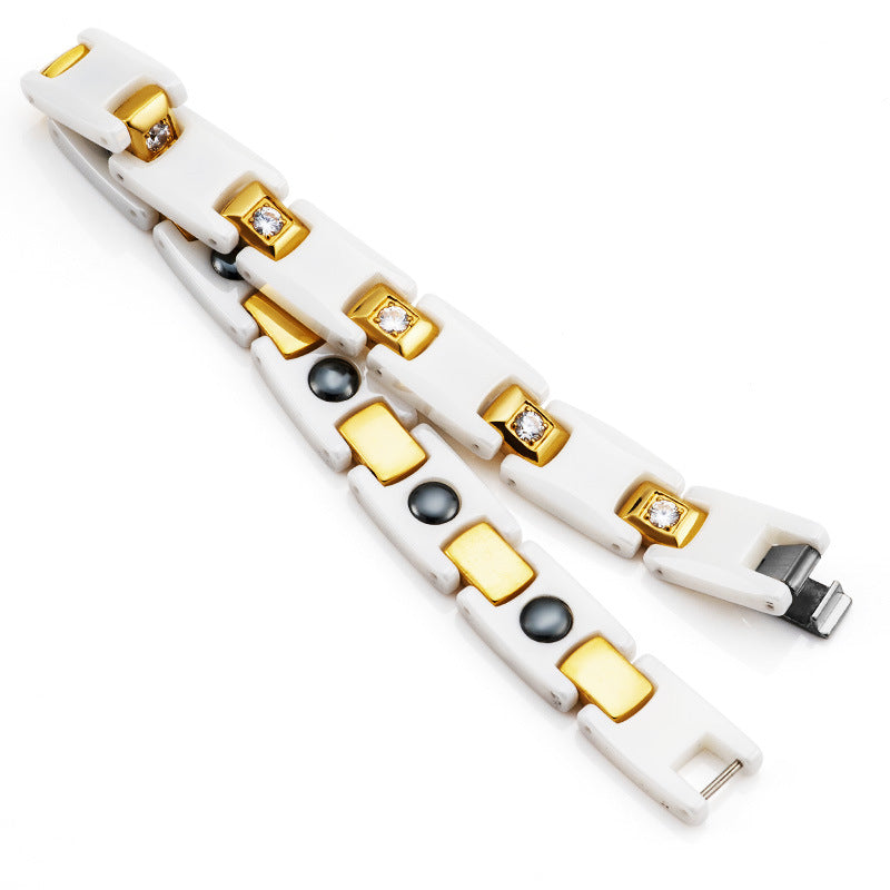 white ceramic zircon couple bracelet, view 2 - MRSLM