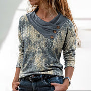 stripe print button v-neck pullover top, view 3 - MRSLM