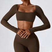 long sleeve crop top yoga shirt, view 13 - MRSLM