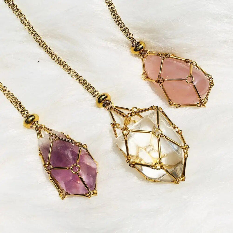 crystal stone holder necklace, view 12 - MRSLM