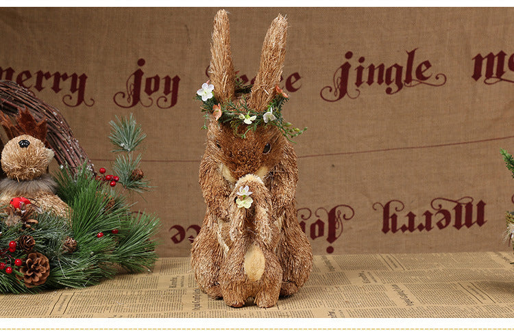 Mother and child rabbit grass woven decor, view 8 - MRSLM