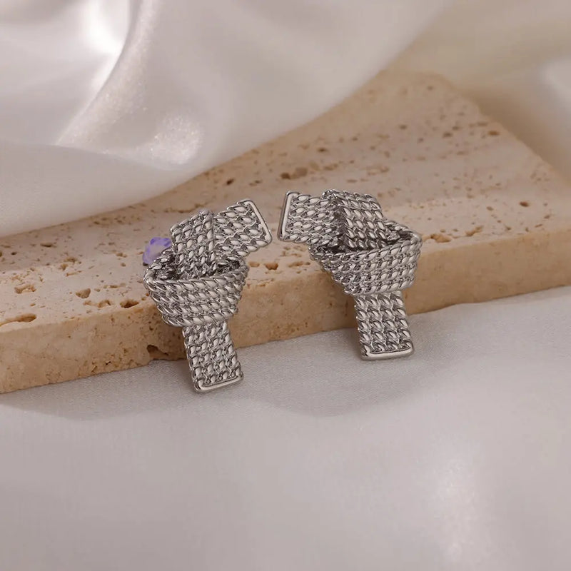 knotted heart stud earrings, view 8 - MRSLM
