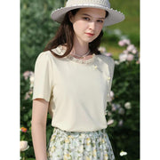 chic floral short sleeve T-shirt, view 4 - MRSLM