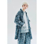 Floral jacquard denim long shirt coat, view 5 - MRSLM