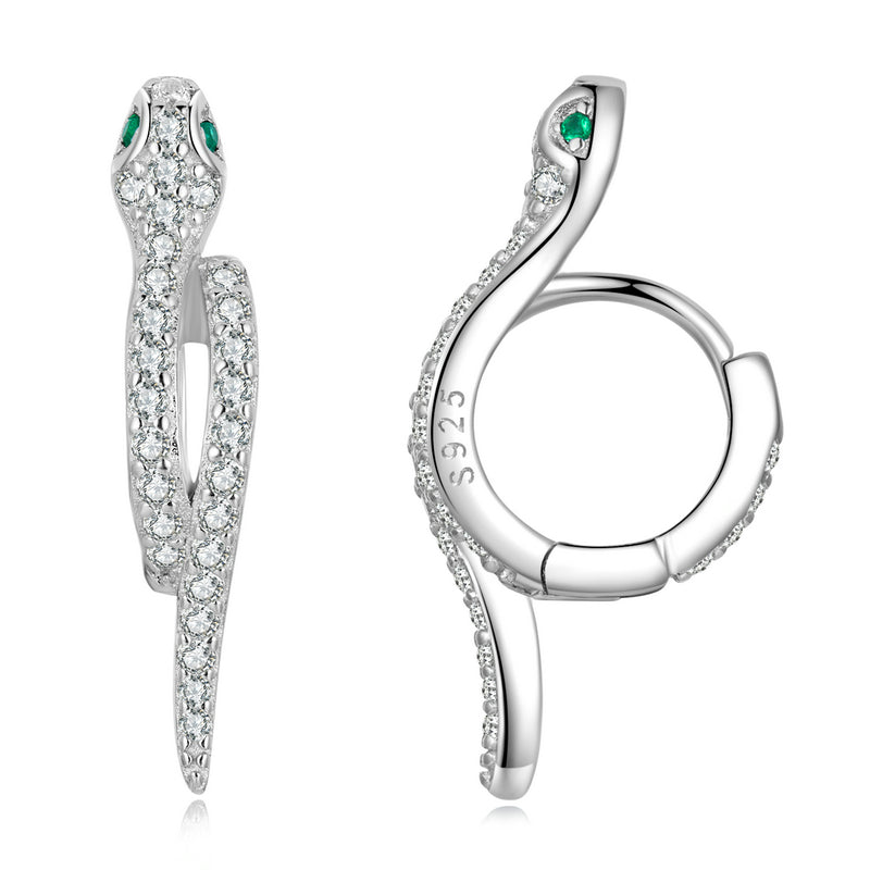 platinum plated zircon snake earrings, view 4 - MRSLM