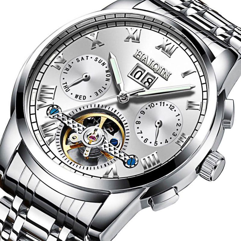 men's luminous hollow automatic mechanical watch, view 7 - MRSLM