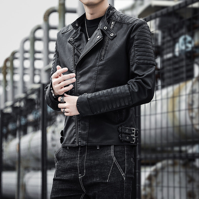 men's PU leather jacket coat, view 5 - MRSLM