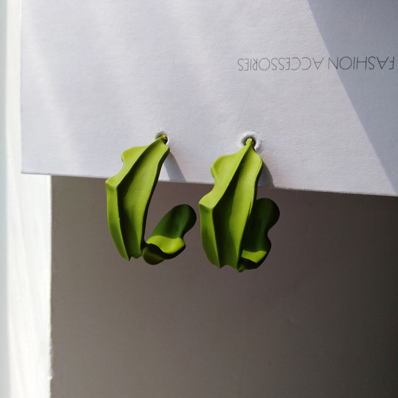 Green leaf geometric drop earrings, view 2 - MRSLM